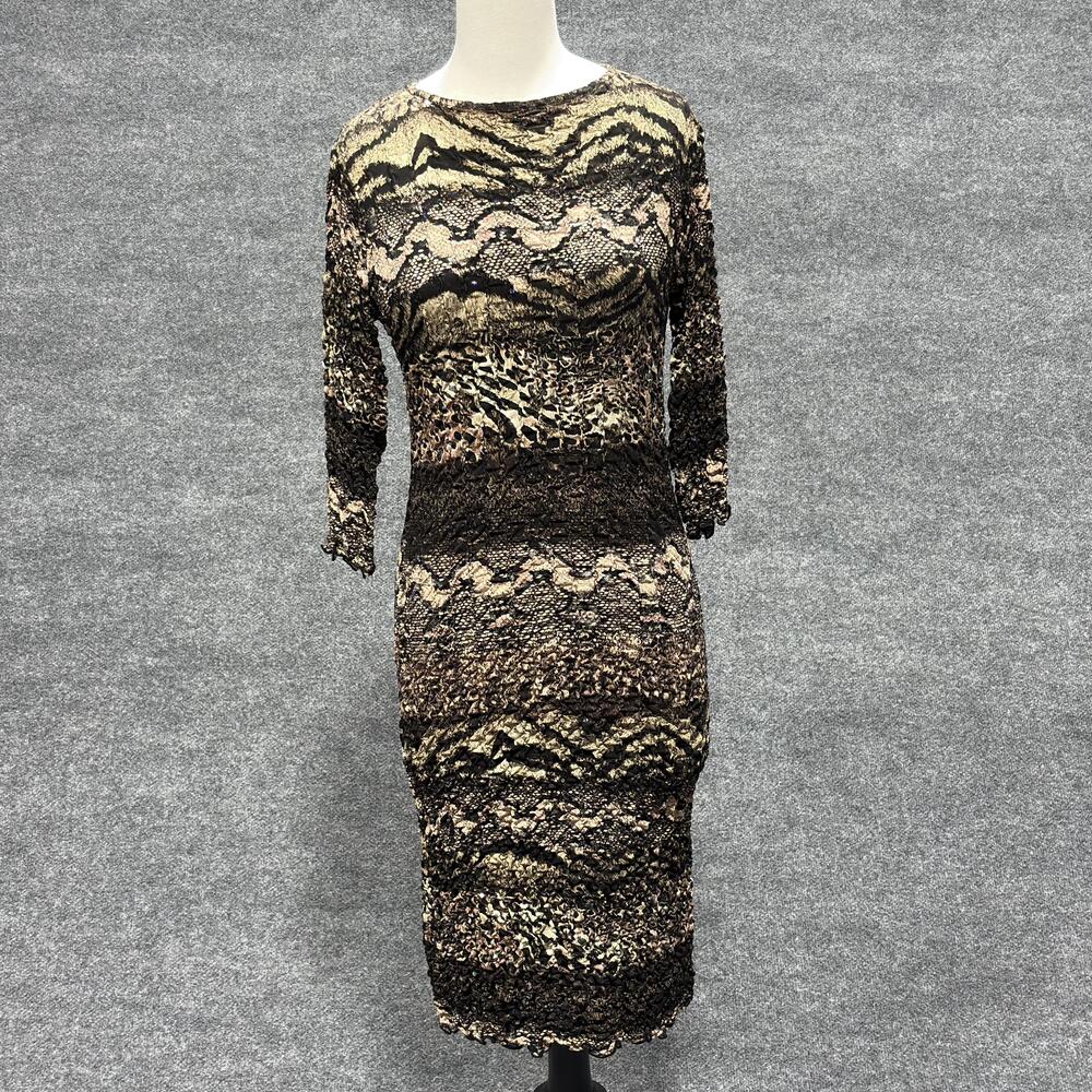 Vintage Joseph Ribkoff Dress Womens 8 Animal Print Crinkle Sheath Bodycon